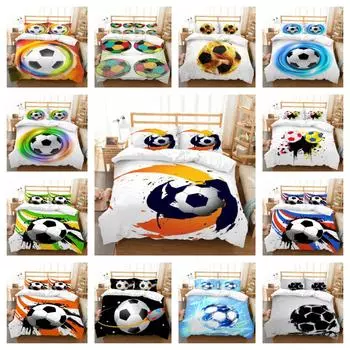 Комплекты постельного белья с 3D футбольным принтом, постельное белье, полный комплект двуспальной кровати, покрывала для дома, спальни, наволочка, пододеяльник из микрофибры UK Single 135x200cm