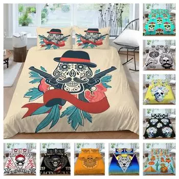 Комплекты постельного белья с 3D черепом, высокое качество, полиэстеровый принт, наволочка для девочек и мальчиков, красивая кровать из микрофибры, пододеяльник UK Single 135x200cm