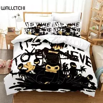 Комплекты постельного белья с 3D-печатью Bendy N Ink Machine, изысканные комплекты постельного белья, пододеяльник, комплект постельного белья, роскошный подарок на день рождения 135x200cm 2pcs