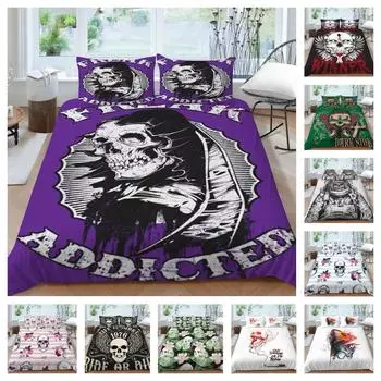Комплекты постельного белья с черепом, комплект пододеяльников с 3D принтом, роскошные домашние покрывала Queen King Size, очень пододеяльник для мальчиков и девочек-подростков UK Single 135x200cm