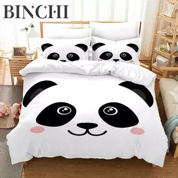 Комплекты постельного белья с изображением медведя панды, пододеяльник для двоих, односпальный размер и наволочка, домашний текстиль, постельное белье с 3D-принтом для детей и детей EU single(135x200cm)