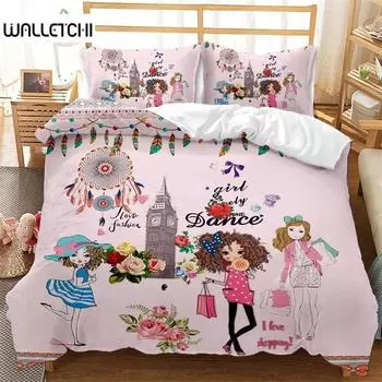 Комплекты постельного белья с изображением модных мультяшных девушек, комплект постельного белья для девочек, пододеяльник, комплект постельного белья 135x200cm 2pcs