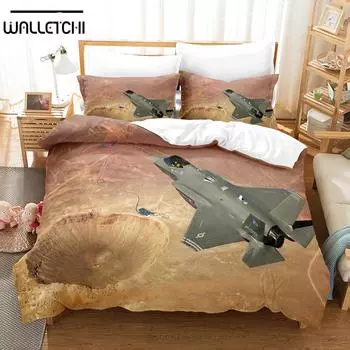 Комплекты постельного белья с изображением истребителя F-35, пододеяльник с наволочкой, двуспальная кровать, размер Queen, размер King, постельное белье EU single(135x200cm)
