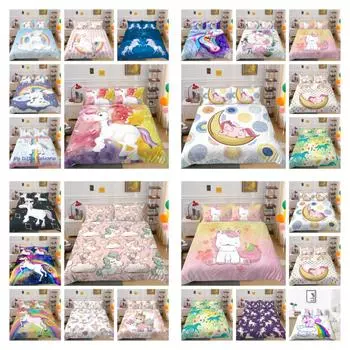 Комплекты постельного белья с милым принтом единорога, пододеяльники, постельное белье для подростков, спальня, наволочка, милый комплект пододеяльников UK Single 135x200cm