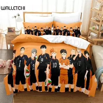 Комплекты постельного белья с рисунком аниме Haikyu, напечатанные на 3D-принтере, изысканные постельные принадлежности, пододеяльник, комплект одеяла, роскошный подарок на день рождения 135x200cm 2pcs