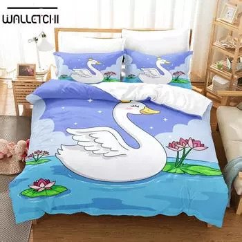 Комплекты постельного белья с рисунком лебедя 3D, пододеяльник с наволочкой, двуспальная кровать, двуспальная кровать, постельное белье размера «king-size» EU single(135x200cm)
