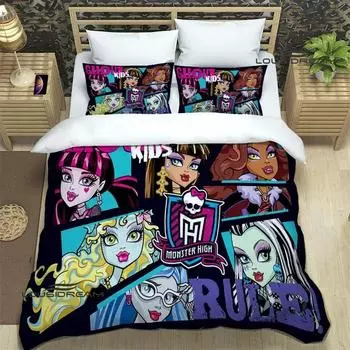 Комплекты постельного белья с рисунком из мультфильма Monster High, изысканный комплект принадлежностей, пододеяльник, комплект постельного белья, роскошный подарок на день рождения EU Single 135x200cm