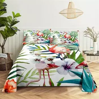 Комплекты постельного белья Тропические растения Простыня Модный дизайн Королевский размер Плоская простыня Мальчики Девочки Комплект простыней Простыни и наволочки 150X230cm(2Pcs)