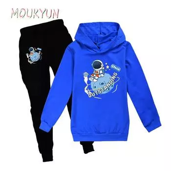 Комплекты с капюшоном с рисунком 4 цвета 100-160 Мальчики Девочки Дети Длинные рукава Толстовки 100 синий