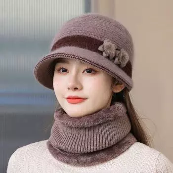 Комплекты шарфов и шапок для пожилых людей среднего возраста, шапка для детей, зимняя, для пожилых, бабушек и матерей, теплая, плотная шапка из хлопка, вязаная пряжа из кролика, шапка для пожилых женщин one size бордовый