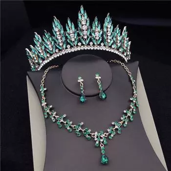 Комплекты свадебных украшений из кристаллов в стиле барокко для женщин, модные диадемы, короны, свадебное ожерелье, серьги, комплект ювелирных изделий для невесты серебро белый