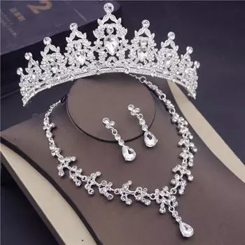 Комплекты свадебных украшений Принцесса Головная повязка Диадемы Серьги Ожерелья Наборы для женщин Свадебная вечеринка Корона Ожерелья Серьги Аксессуар