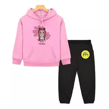 Комплекты толстовок и штанов Russian Merch A4 VladA4, мягкая уличная одежда с капюшоном и длинными рукавами, толстовка для мальчиков и девочек, детский костюм с капюшоном 130 черный серый