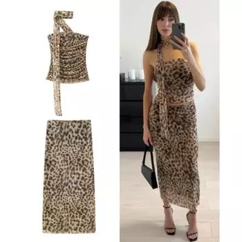 Комплекты юбок из 2 предметов, женский сексуальный укороченный топ с шелковой ширмой, костюм с юбкой, женские кружевные топы с тонкими рукавами и высокой талией, женские вечерние костюмы XS дубильная кора