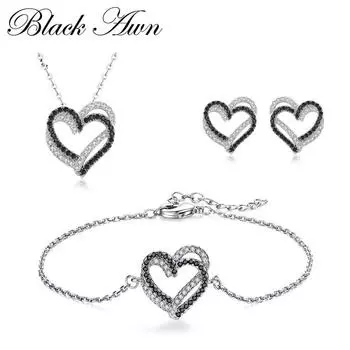 Комплекты украшений Black Awn Ювелирные изделия и бижутерия Браслет, серьги и колье-кольца Украшения Black Heart