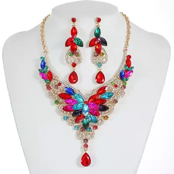 Комплекты украшений для невесты со стразами для женщин, колье-капля с цветком, серьги, свадебное платье, свадебные аксессуары зелёный