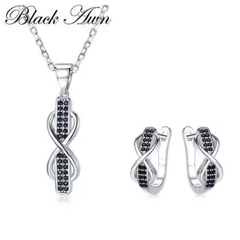 Комплекты ювелирных украшений Black Awn Ювелирная бижутерия Серьги-обручи Ожерелье Black Lucky 8 Ювелирные изделия