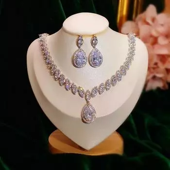 Комплекты ювелирных украшений для женщин S925 Water Vintage Drop Cubic Zirconia Created Gemstone Ожерелья Серьги-подвески Свадебная бижутерия красный