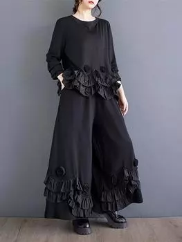 Комплекты женских брюк XITAO с трехмерным декором LJ1086 One Size чёрный