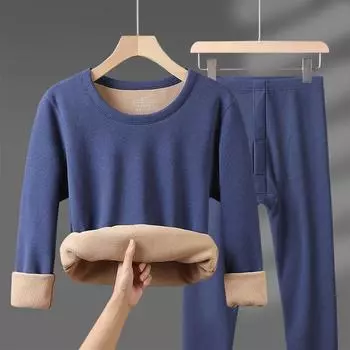 Комплекты зимнего термобелья для мужчин, бархатные топы + длинные брюки, удобные, приятные для кожи, эластичные, утолщенные, теплые, из 2 предметов L чёрный