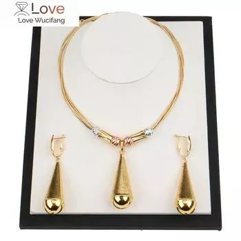 Комплекты золотых украшений из Дубая для женщин, 2 шт., ожерелье, серьги, свадебные комплекты украшений для женщин, позолоченные свадебные комплекты украшений 45cm