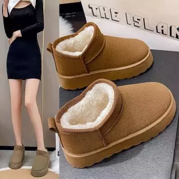 Комплексные противоскользящие зимние ботинки из овчины и шерсти, женские мини-короткие ботинки, теплые зимние утепленные женские ботинки 36 чёрный