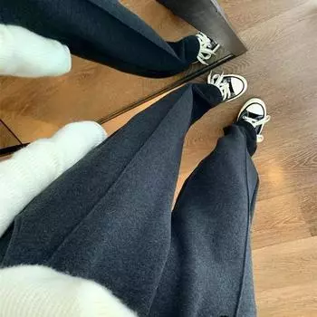 Композитный флис утолщенный теплый эластичный пояс свободные прямые повседневные брюки S