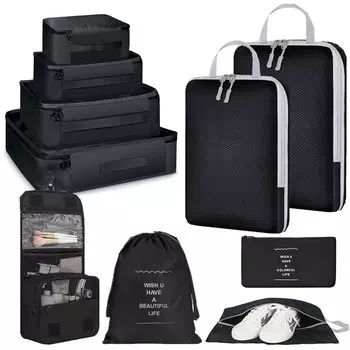 Компрессионная дорожная сумка для экономии места в путешествиях, 10 предметов, новейшая компрессионная упаковка для путешествий, компрессионная для водоотталкивающей одежды чёрный