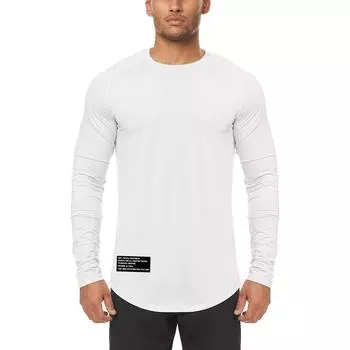 Компрессионная мужская осенняя обтягивающая футболка Do The Work для фитнеса, бодибилдинга и фитнеса, быстросохнущая плотная футболка с длинным рукавом и принтом для тренировок M белый