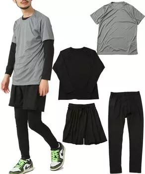 Компрессионная одежда для тренировок, тренировочный верх и низ, фитнес, серый [Arcade] комплект, мужская одежда, комплект из 4 предметов, спортивная одежда, одежда, комплект, одежда, весна, лето, серый