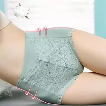 Компрессионное нижнее белье с высокой талией для женщин из чистого хлопка, антибактериальные трусы больших размеров, бесшовные кружевные женские треугольные трусики M серый
