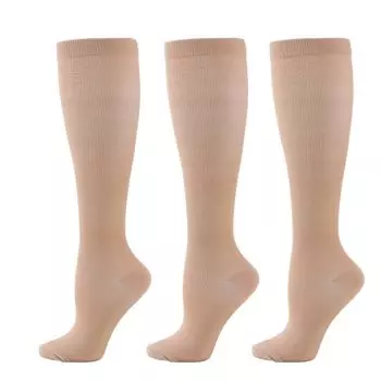 Компрессионные эластичные компрессионные спортивные носки высокой компрессии, комплект из 3 пар, чулки, носки, унисекс, (27,5 выше, кремовый) кремовый