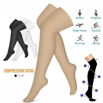 Компрессионные чулки для женщин и мужчин, носки с высокой компрессией до бедра 20-30 мм рт. ст. - лучшая поддержка при варикозном расширении вен для кормящих видов спорта бежевый