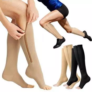 Компрессионные чулки, спортивные длинные велосипедные носки на молнии, профессиональные поддерживающие ноги, толстые мужские и женские носки XXL чёрный