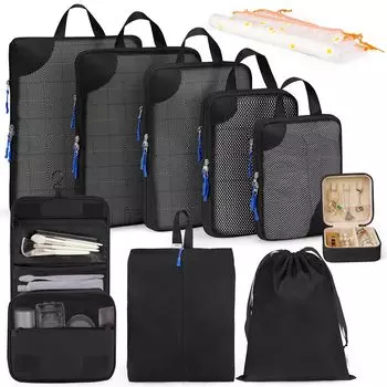 Компрессионный дорожный комплект из 12 предметов, компрессионная сумка для путешествий, компрессионная сумка, последняя сортировка одежды, прочный сетчатый упаковочный мешок на молнии с