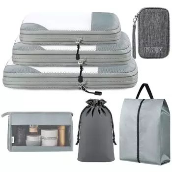 Компрессионный мешок LEEFE для путешествий, компрессионный, для космических путешествий, 7 предметов, на молнии, водоотталкивающий, деловой, удобный, стильный, для предотвращения стихийных бедствий