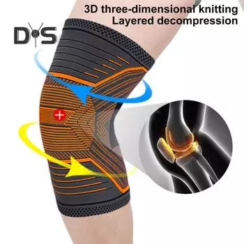 Компрессионный рукав для колена для мужчин и женщин, спортивные наколенники с 3D-вязанием, эластичный дизайн, нескользящие наколенники для бега L оранжевый