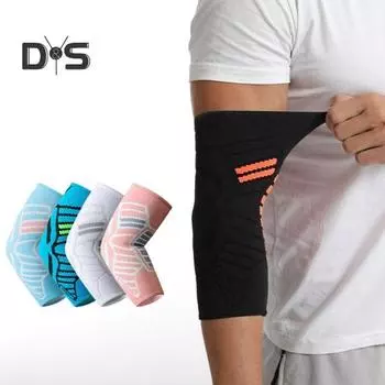 Компрессионный рукав для локтя при тендините, противоскользящий, теннисный, поддерживающий, для бега, баскетбола, тяжелой атлетики, защита локтя M серый/розовый