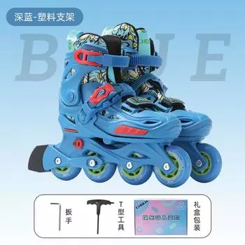 Коньки роликовые коньки детские начальные классы профессиональные пластиковые кронштейны плоские цветочные досуг S (size 27-32) темно-синий
