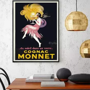 Коньяк Monnet с принтом, винтажные французские напитки, реклама, холст, живопись, постеры и принты на стене, ретро-декоративное украшение для дома 21x30cm No Framed белый