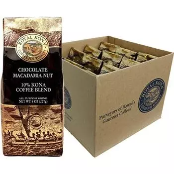 Kona Chocolate со вкусом макадамии, Kona Blend Coffee 227 г x 12 упаковок (Королевский кофе) (порошок)