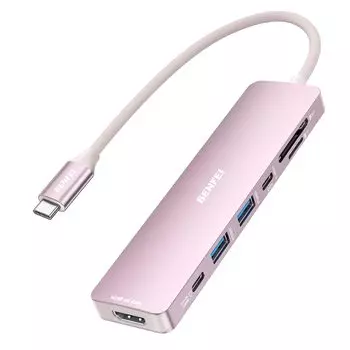 Концентратор BENFEI HDMI 2 порта 1 порт данных 100 Вт зарядное устройство для чтения карт с силиконовым кабелем совместимо с MacBook iPad Pro iMac iPhone 15 7-в-1 USB-C серый