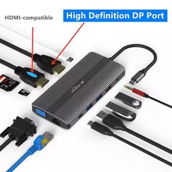 Концентратор Bluendless с несколькими портами USB 3,0 Концентратор USB C Док-станция USB C 3,1 Тип C Концентратор для Macbook Концентратор с адаптером Dp HDMI Rj45 HC701