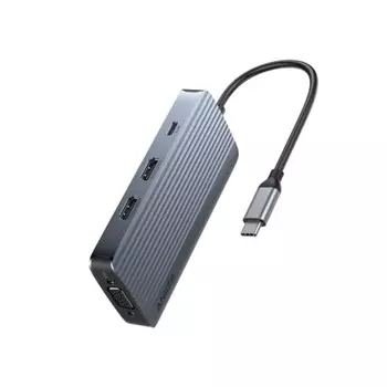Концентратор USB-C Anker (8-в-1, тройной дисплей) Совместимость с USB PD мощностью 100 Вт, порт HDMI 4K, порт VGA 1080p, высокая скорость 5 Гбит/с.?Передача данных Порт USB-C Порт USB-A Com