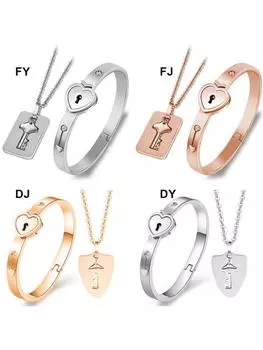 Концентрический замок, ключ, титановая сталь, ювелирные изделия из нержавеющей стали, браслет, ожерелье, пара комплектов FY