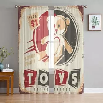 Концепция дизайна металлической вывески для винтажного магазина игрушек, прозрачные шторы для гостиной, тюль, занавеска для окна, спальня, кухня, вуаль, шторы 135W x 114H(cm)