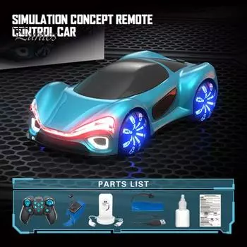 Концептуальный игрушечный автомобиль с дистанционным управлением и светодиодной подсветкой, двойной контроллер, 4WD, автомобиль на новой энергии, перезаряжаемый для малышей, 2,4 ГГц, радиоуправляемый гоночный автомобиль для дрифта Two Battery белый