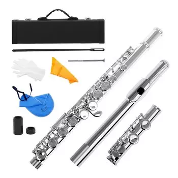 Концертная флейта Western Music Cupro Nickel Plated 16 отверстий C Key Деревянный духовой инструмент с чистящей салфеткой, перчатками, мини-отверткой, мягким чехлом