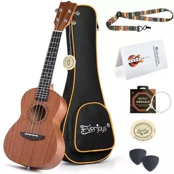 Концертная укулеле из красного дерева для начинающих, 23 дюйма, профессиональный деревянный ремень для укулеле, футляр, медиатор, струны для укулеле Akira, (23, дюйм)