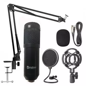 Конденсаторный микрофон Fujirec Однонаправленная микрофонная стойка Стойка для записи Ветрозащитный кабель Амортизирующее крепление Прямые комментарии Караоке Прямая трансляция